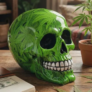 MIJOMA Spardose im Totenkopf-Design – Handbemalte Schädel-Spardose aus Polyresin mit Sicherheits-Schloss – Stilvolle Aufbewahrung für Ersparnisse (mit Blattmuster)