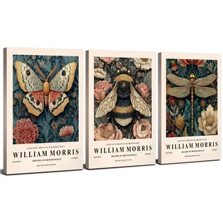 3Pcs William Morris Leinwandbilder für Schlafzimmer, Badezimmer, Büro, Vintage-Insektenmotive Libelle/Biene/Schmetterling Kunstdrucke Poster für Wohnzimmer und Küche, Aesthetic Room Decor ,30 x 40 cm