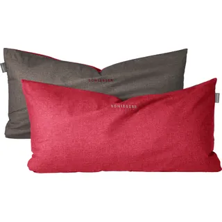 Schiesser Kissenhüllenset Doubleface | 2-teilig | Zweifarbig | Renforcé | 100% Baumwolle | Reißverschluss | 40x80cm | Rot-Dunkelgrau - Rot
