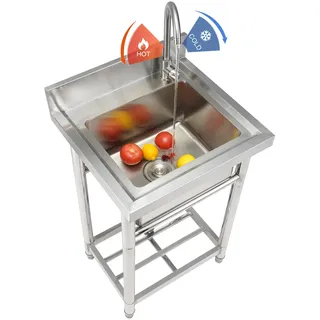 VEVOR Edelstahl-Waschbecken, Freistehendes Waschbecken, inkl. Wasserhahn und Beinen, 41 x 33 x 22 cm Kommerzielle Einzelwaschbecken für Garage, Restaurant, Küche, Gewerbliche Spülbecken