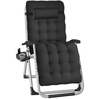 tectake Sonnenliege Cloud,84 x 168 x 82,5 cm, mit Ablagetisch,schwarz , Kunststoff , 84x103x113 cm , Gartenmöbel, Gartenliegen