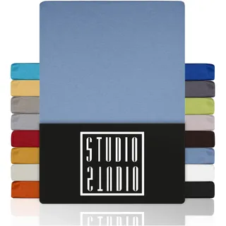 STUDIO Basic Spannbettlaken 200x200cm – Jersey-Spannbetttuch aus 100 % gekämmter Baumwolle – Mittelblau – Öko-Tex Zertifiziert, bügelfrei & elastisch – für Matratzen 15–25 cm