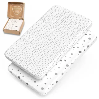 mimaDu - 2er Set Spannbettlaken aus Baumwolle Oeko-TEX 90x55 cm auch für 90x50, 90x45, 90x60 - Spannbetttücher für Beistellbett & Babybetten - Bettlaken extra weich für Baby & Kinder (Traumzauber)