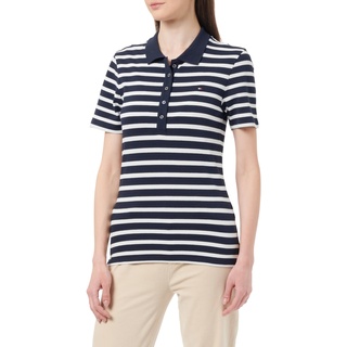 Tommy Hilfiger Damen Poloshirt Kurzarm 1985 Slim Pique Stripe Polo Ss Slim Fit, Mehrfarbig (Breton Desert Sky/Ecru), XL