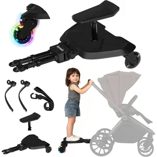 lionelo Buggy Board 2-in-1 Mitfahrbrett für Kinderwagen mit abnehmbarem Sitz, universell passend, Stoßdämpfung, LED-Räder, bis 25 kg, für Kinder 2-5 Jahre