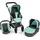 Kombi-Puppenwagen Fides 3in1, Melange mint mit Babywanne, Sportsitz und Autositz, grau