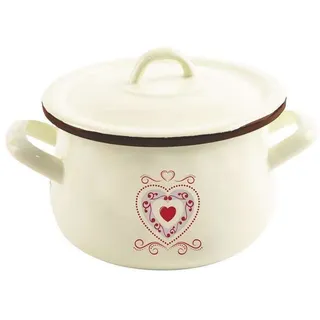 ORION Emaille-Topf emaillierter Kochtopf HERZ 16 cm mit Deckel für Gasherd Induktion