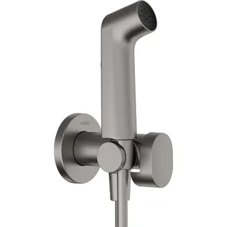 Hansgrohe Bidette Handbrause S mit 1 wassersparenden Strahlart (EcoSmart), inkl. Absperrventil, Brausehalter und Brauseschlauch 1,25 m, für Warmwasser, Brushed Black Chrome, 29232340