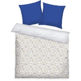 Herding TOM TAILOR Wendebettwäsche, Beige Textil, Blume, 200x220 cm, pflegeleicht, Schlaftextilien, Bettwäsche Bettwäsche, Renforcé-Bettwäsche, 2*80x80 + FRESH FLOWERS Blau, (Cobalt & Sunny Sand)