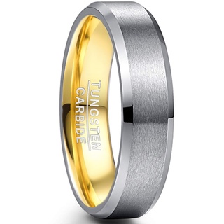 NUNCAD Ring Silber Herren Damen 6mm Gold Wolframcarbid Ring für Partner Verlobungsringe Paar Gebürstet Größe 60 (19.1)