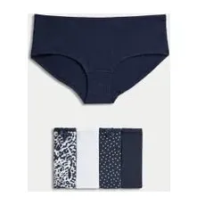 Womens M&S Collection 5er-Pack tief sitzende Shorts aus Baumwolle mit LycraTM und Muster - Navy Mix, Navy Mix, UK 20 (EU 48)