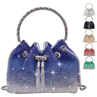TOPALL Clutch Glitzer Damen,Silber Abendtasche,Handtasche Diamant Tasche Schultertasche Silber mit Reißverschluss, Strasssteine Clutches Brieftaschen Umhängetasche für Party Freizeit Date(Blau)