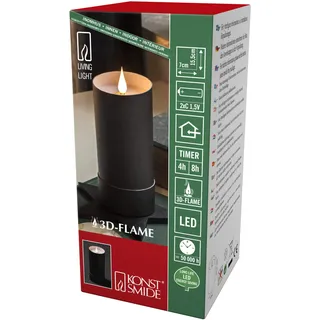 Konstsmide, 1880-705, LED Kerze, weiß, in schwarzem Zylinder mit Deckel, 3D Flamme, 4h und 8h Timer, warm weiße Diode, batteriebetrieben, Innen