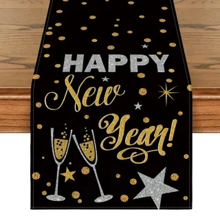 Artoid Mode Happy New Year Frohes Neues Jahr 2026 Tischläufer, Saisonnal Winter Küche Tisch Dekoration Drinnen Urlaub Party Dekor 40x140 cm