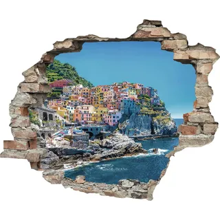queence Wandtattoo "Küstenstadt" Wandsticker, Wandbild, selbstklebend, 3D, Wanddurchbruch, bunt