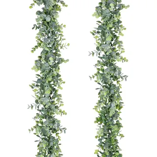 Lvydec Künstliche Eukalyptus-Girlande, künstliche Eukalyptus-Girlande, Hochzeits-Hintergrund, Wanddekoration, 1,8 m pro Strang, künstliche Hängepflanze für Tisch-Festivals, Party-Dekoration, 2 Stück