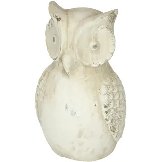 Flair Flower Dekoobjekt Eule aus Keramik Vogel dekorative Statue Tier Deko Altweiß Outdoor Shabby Landhaus-Optik Gartenfigur Geschenk Gartendeko Accessoire Ornamente, 23cm