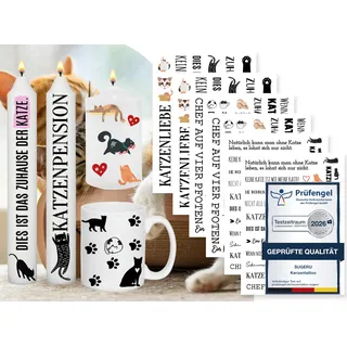 Sugeru 6 PCS Kerzentattoo (200+ Muster),Wassertransferdruck |wasserschiebefolie kerzen | Kerzenfolie | kerzenaufkleber sticker | Kerzen dekorieren (Katzenliebe)