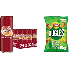 Erfrischend und Knusprig: SCHWIPSCHWAP Das Original Cola & Orange (24x0,33L) & Lay's Bugles Nacho Cheese (12x95G), Cola Geschmack trifft auf herzhaften Mais-Snack