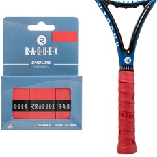 Raquex Endure Übergriffband für Schläger – 3er Pack Übergriffband für Schläger, 0.75 mm Dicke – Anti-Rutsch Übergriffband für Tennis-, Badminton-, Squashschläger, Padel (Rot)
