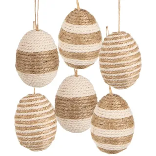 Logbuch-Verlag 6 Ostereier zum Aufhängen aus Stoff Jute Creme braun 6,5 cm Makramee Landhaus Osterdeko