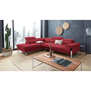 W.SCHILLIG Ecksofa "finn, toller Sitzkomfort, L-Form, hochwertige Verarbeitungsdetails" German Design Award 2016, Fußgestell Chrom glänzend, Breite 281 cm, ruby rot z59