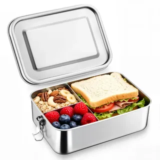 Homikit Brotdose mit Fächern, 850ml Edelstahl Bento Box Lunchbox für Kinder & Erwachsene, Auslaufsicher Metall Brotzeitdose mit Dichtring für Schule, Büro, Picknick, Spülmaschinenfest
