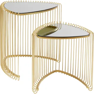 Kare Design Beistelltisch Wire Triangle, 2er Set, Gold, Dreiecksform, Wohnzimmertisch, Beistelltisch, Stahlgestell, Tischplatte gefärbtem Glas, 47x51x44cm (H/B/T), 39x41x35cm (H/B/T)