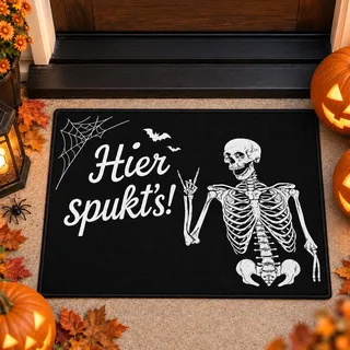 Halloween Deko Fußmatte Mit Skelettmotiv Für Haustür Eingang Und Flur | Halloween Fußmatte, 60 x 40 cm, robustes Material, für Haustür, Flur, Innenbereich und geschützte Außenbereiche
