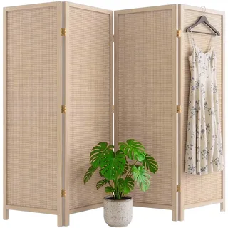 Relaxdays Paravent, 4-teilig, Faltbarer Raumtrenner, Natur