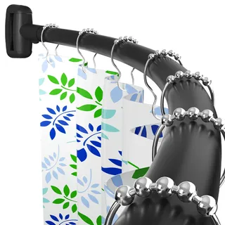 Tlooe Gebogene Duschvorhangstange, 114–183 cm verstellbar, gebogene Duschstangen, rostfrei, rundes Design, fällt nie, für Badezimmer, Schwarz, bohrpflichtig