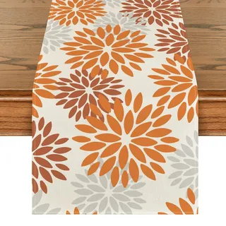 Artoid Mode Blumen Orange Dahlien Herbst Tischläufer, Saisonnal Küche Tisch Dekoration Drinnen Urlaub Party Dekor 40x240 cm
