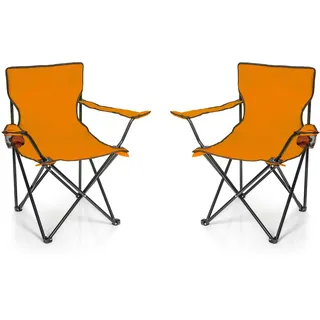BigDean 2X Faltstuhl ORANGE Campingstuhl Anglerstuhl mit Getränkehalter | Inklusive Tragetasche - Anglersessel klappbar - Klappstuhl Gartenstuhl Faltstuhl Relaxsessel Angelsessel faltbar