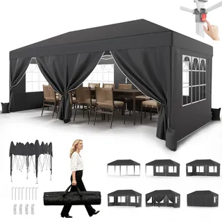 JUMMICO Pavillon 3x6 Wasserdicht Stabil Winterfest Höhe Verstellbar,Faltpavillon mit 6 Seitenwänden,Pavillion UV Schutz 50+,Gartenpavillon Faltzelt für Garten, Innenhof, Camping,Gazebo Hellgrau