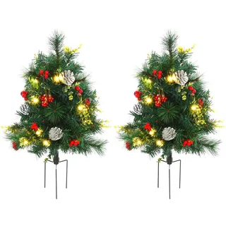 2-er Set Weihnachtsbäume, Künstlicher Mini-Christbaum mit LED-Lichtern, Kunststoff, Metall, Ø33 x 75 cm, Grün - Grün