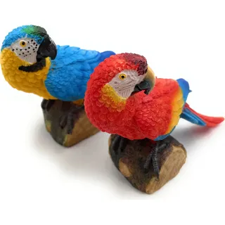 Onwomania Polyresin Figur Papagei zweifach Vogel Aves Ara Tier Dekofigur aus Polyresin Rot 12 cm
