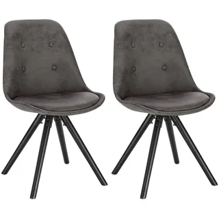 Woltu 2 x Esszimmerstühle 2er Set, Esszimmerstuhl, Sitzfläche aus Stoffbezug, Design Stuhl, Küchenstuhl, Holzgestell, Antiklederoptik Anthrazit, - Grau