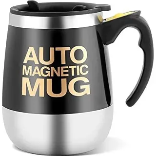 Mischbecher, elektrische Edelstahl-Lebensmittelqualität PP Doppelmauerte selbstmischende Schalen magnetische Rührkaffeetasse (schwarz)