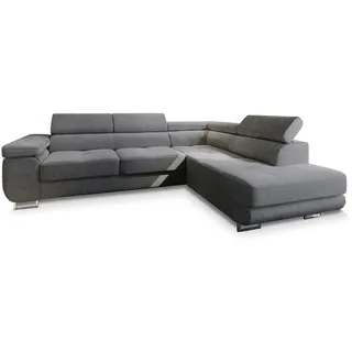 masseno Ecksofa APIRO R-S mit Schlaffunktion L-Form, Sofa mit Bettkasten, Wohnzimmersofa, Couch, Soffa, Bettsofa, Couchgarnitur- Graphitfarben, POSO 34 - Grau