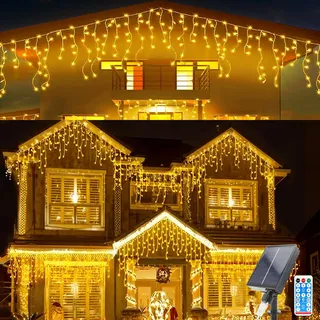 Micacorn Solar Lichtervorhang Aussen, 8M Wasserdichte Vorhang Lichter, 44 Pcs Solar String Lichter 8 Modes 264 LED Lichterketten Vorhang mit Fernbedienung für Gartendeko Balkon Hochzeit Weihnachten