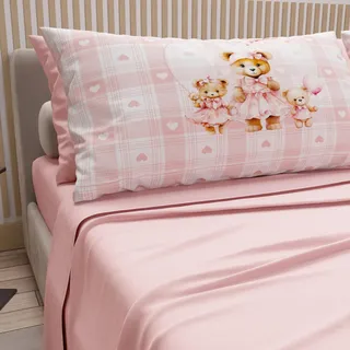 PETTI Artigiani Italiani - Bettwäsche aus Baumwolle mit Kissenbezügen mit Digitaldruck, Einzelbett, Bettwäsche-Set für Einzelbett, Teddy Love Rosa, 100% Made in Italy