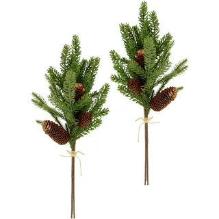 Künstlicher Tannenbund mit Zapfen Dekozweig Dekoast Tannenzweig Tannengrün Koniferen Adventskranz Deko Zubehör Kranz Weihnachtsdekoration Stiel Kunstzweig Gesteck Kränze Girlande AST Kunstblume