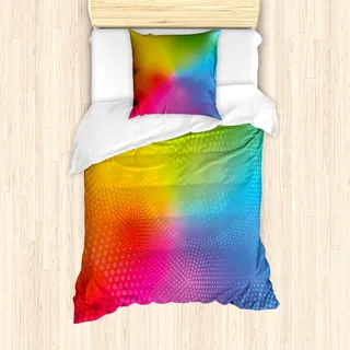 ABAKUHAUS Regenbogen Bettbezug Set für Einzelbetten, Halftone Gradient Muster, Milbensicher Allergiker geeignet mit Kissenbezug, Mehrfarbig