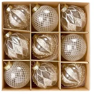 Weihnachtskugeln, Champagner Weihnachtskugeln 9Pcs 8cm Weihnachtskugel Bunte Kugel Geschenk Baum Dekoration Anhänger für Weihnachtsbaum Urlaub Girlande Dekor Ornamente (Champagner Gold)