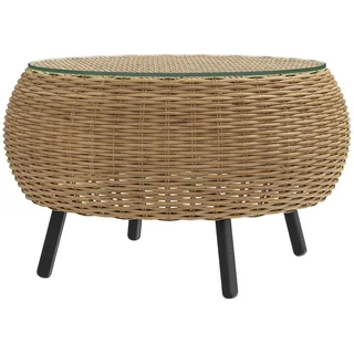 Beistelltisch aus Polyrattan runder Kaffeetisch Couchtisch mit Glas Tischplatte Balkontisch Gartentisch Sofatisch Teetisch Rattantisch für Garten Terrasse Balkon, Ø75 x 42 cm Braun Aosom - Braun