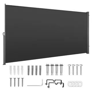 SucceBuy Ausziehbare Seitenmarkise 185x420 cm, gefertigt aus 180 g/m2 Polyesterstoff, ideal als Wandmarkise, Schutz vor Wind und Sonne, Sichtschutz sowie Raumteiler für Garten, Balkon, Pool oder Terrasse, Farbe Grau