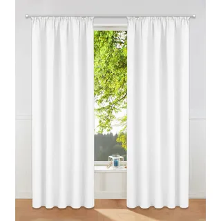 Vorhang OTTO HOME "Raja, Gardinen mit Kräuselband, blickdicht, Wohnzimmer, Topseller" Gr. 2, weiß, B:140cm H:175cm, Polyester, Recyceltes Material, Gardinen, Vorhang, 2er-Set, Bestseller, einfarbig, modern, pflegeleicht, Mikrofaser, Topseller