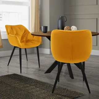 ML-Design 2er Set Esszimmerstuhl mit Rückenlehne, Senfgelb, aus Samt - Dunkelgelb