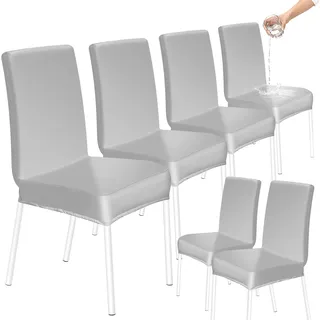 HOZKUY Kratzfeste Stuhlhussen 6er Set, Elastische Wasserfeste Stuhlbezüge Abnehmbar Waschbar, Universal Hussen Schutz für Hochlehner, Schwingstuhl, Küche, Restaurant, Bankett, Hochzeit, Hotel, Grau