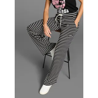 Jerseyhose KANGAROOS, Damen, Gr. 40, N-Gr, schwarz-weiß (schwarz, sanftes weiß), Jersey, Obermaterial: 95% Viskose, 5% Elasthan, gestreift, figurumspielend extralang, Hosen Jerseyhose, gestreift mit weitem Beim - NEUE KOLLEKTION, Topseller
